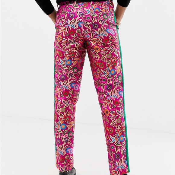 Stunning hot pink or fuschia and green floral suit by ASOS 33x32 42R jacket - Picture 6 of 15